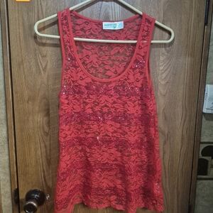 Selena Gomez Dream Outloud Red Sequin Lace Tank Top.   Box 31